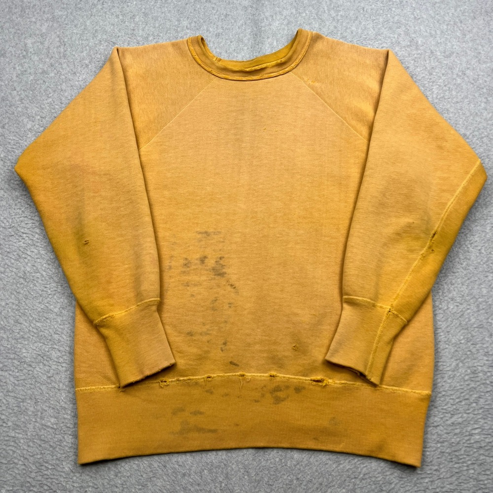 VTG 50s Hanes Sweatshirt Men XL Yellow Fleece Loopback Wind Shield Raglan Patina